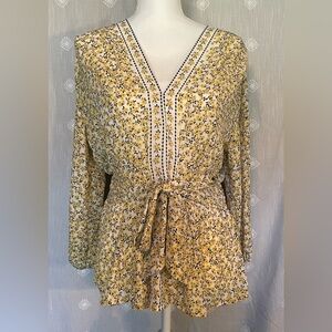 NWT Max Studio Yellow Floral Blouse with Tie Detail